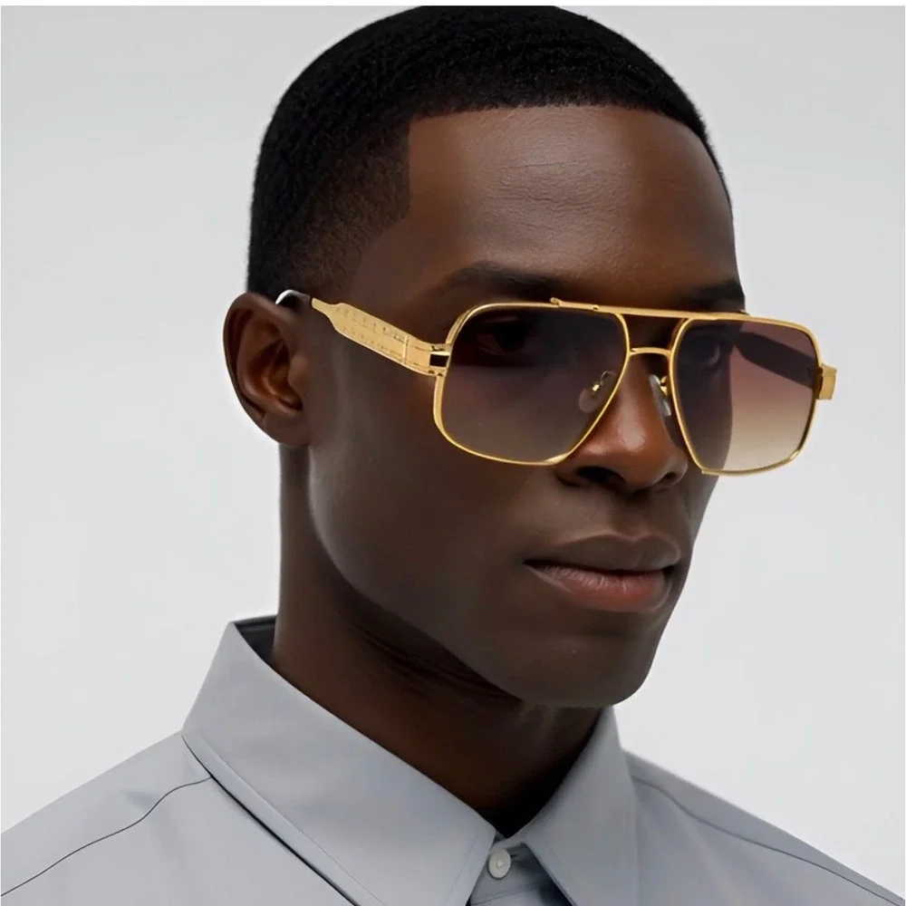 Mens Hip Hop Sunglasses Square Brown Gradient‎ Lens Textured Frame UV400 Lentes
